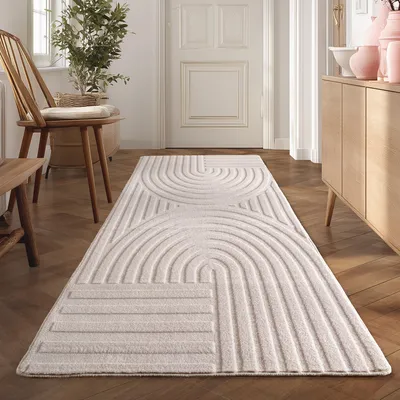 Immagine prodotto di Teppium Tappeto Boho Scandinavo a Pelo Corto con Effetto 3D Lavabile Morbido e Moderno per Soggiorno, Dimensioni: 80x250 cm