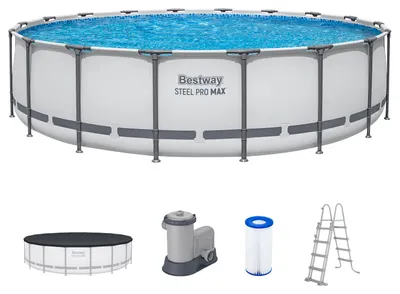 Produktbild von Bestway® Steel Pro MAX™ Frame Pool Komplett-Set mit Filterpumpe Ø 549 x 122 cm, lichtgrau, rund