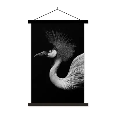 Produktbild von MuchoWow® Textilposter Kranich - Schwarz - Weiß - Vogel - Tiere 60x90 cm mit schwarzem Rahmen - Poster Wohnzimmer