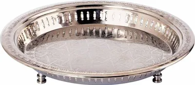 Obrázek produktu pro Oriental Morocco Tea Serving Tray Stříbrný kulatý dekorativní okraj