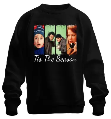 Productafbeelding van Tis The Season, Home Alone, Kevin, De Twee Bandieten, Kerstmis, Cadeau, Uni, Sweater, Zwart, XL
