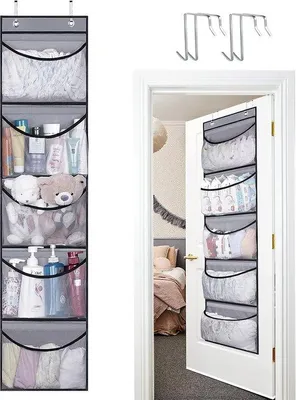 Produktbild von Tür-Organizer - Türhängeregal - Hängeorganizer für die Tür - 2 Stück - 130 x 32,5 cm - Platzsparend - Für Schuhe, Spielzeug, Snacks - Grau