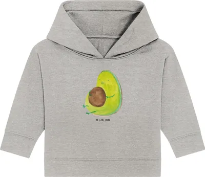 Produktbild von Mr. & Mrs. Panda Organic Baby Hoodie Avocado Pfeifen 24. - 36. Monat - Heather Grey - Geschenk, Abnehmen, Diät, Kapuzensweatshirt, Kapuzenshirt, Rund