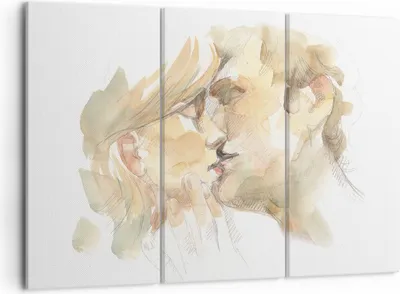Produktbild von Bild auf Leinwand - Leinwandbild - 3 Teile - Kuss Paar Liebe - 105x70cm - Wand Bild - Wanddeko - Wandbilder - Leinwanddruck - Bilder - Wanddekoration - Leinwand bilder - Wandbild - CE105x70-5005