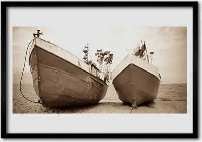 Produktbild von Bild 70x50 MDF-Rahmen Wandkunst Landschaft Wasser Boote