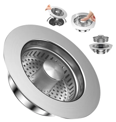Produktbild von Küchenabflusssieb und Abflussstopfen für Tiefen > 40 mm, Spülbeckendurchmesser 75-85 mm, 3-in-1 Edelstahl-Pop-up-Abflussstopfen für Küchenspülen.