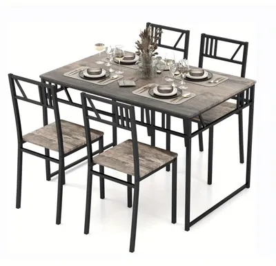 Image de Ensemble de table à manger - Table et chaises - Table à manger - Table de cuisine - Meuble de style industriel - Noir - Plateau de table en MDF imitation bois