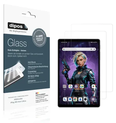 Produktbild von 2x Schutzfolie für Alldocube iPlay 80 mini Ultra - Anti-Shock 9H Folie dipos Glass Kunststoffglas