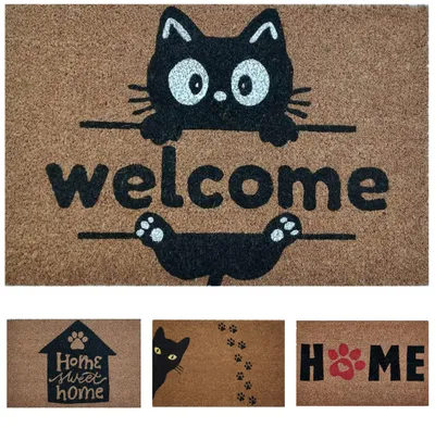 Imagen del producto de Koko Doormats Felpudo de fibra de coco Welcome con gato, 60x40 cm