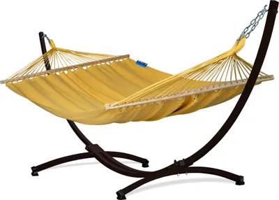 Produktbild von Potenza Outdoor Stabhängematte Hängematte mit Gestell für 2 Personen  I 100% Baumwolle Merida Doppelhängematte XXL 215x160, 200kg I Hängemattengestell 220kg, wetterfest