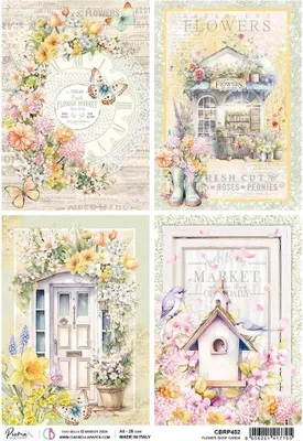 Immagine prodotto di Carta di riso per decoupage A4 - Ciao Bella - Biglietti del negozio di fiori