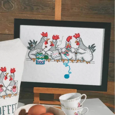 Produktbild von Permin Kreuzstich Stickpackung "Hühnergespräch", Zählmuster, 29x20cm, 92-0436