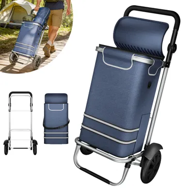 Image de Chariot de transport pliable JOIEYOU 100 × 45,5 × 39 cm, chariot de courses avec sac de 56 L, aluminium et tissu Oxford 600D, chariot à main pliable, bleu
