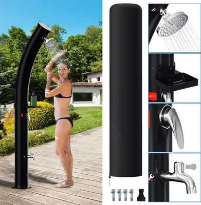 Immagine prodotto di Doccia solare Bettizia 20-60 litri - fino a 60 °C - con soffione orientabile, doccia per i piedi e tubo da giardino