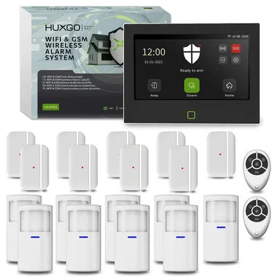 Image de Système d'alarme HUXGO Wi-Fi GSM 4G HXA700 7 pouces, 9 détecteurs PIR + 9 capteurs de porte,via application