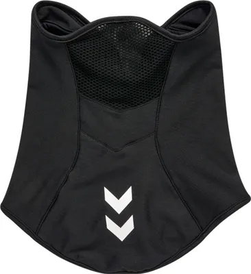 A black neck tube with a mesh panel at the top and a white chevron logo at the bottom.