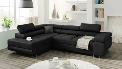 Produktbild von Ecksofa mit schlaffunktion und bettkasten, Sofa L-form, Couch L-form Veloursstoff Dunkelgrau Ottomane Links