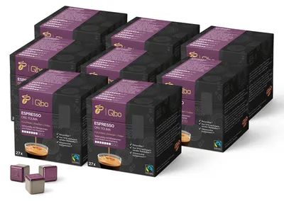 Produktbild von Tchibo Qbo Espresso Oro Tolima Premium Kaffeekapseln, 216 Stück – 8x27 Kapseln (Espresso, Intensität 7/10, vollmundig mit Röstaromen), nachhaltig, aus 70% nachwachsenden Rohstoffen