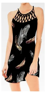 Produktbild von Ärmelloses Strandkleid für Damen im Boho-Stil, knielang, mit ethnischem Muster und Blumenprint, elegantes Mesh-Retro-Kleid, Neckholder, Freizeit- und Partykleid