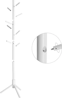 Produktbild von VASAGLE Garderobenständer, freistehender Kleiderständer, Garderobe aus Massivholz, in Baumform, mit 8 Haken, Eingangsbereich, weiß RCR04WT