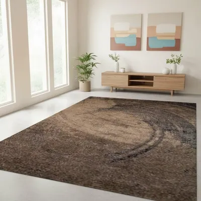 Produktbild von TapisTrend Designerteppich Braun 200x290 cm Moderner brauner Teppich mit kreisförmigem abstraktem Muster für Wohnzimmer, Schlafzimmer und Esszimmer