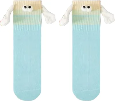 Produktbild von 1 Paar Weihnachtssocken für Paare mit Magneten, Händen, Cartoon-Hirsch- und Schneemannmotiv, lange Socken, weich und atmungsaktiv