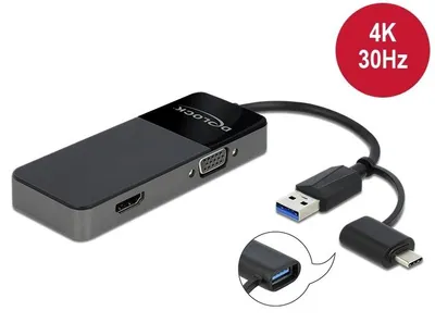Image de DELOCK USB 3.2 Gen 1 Adapter zu 4K HDMI + VGA Splitter Funkt