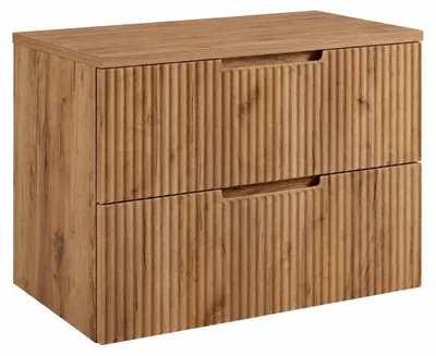 Obrázek produktu pro Závěsná skříňka do koupelny, rozměry 80 x 46 x 58,6 cm, s zásuvkami, korpus a deska z dubu Craft, s úchytkami, Obrázek vytvořený pomocí AI