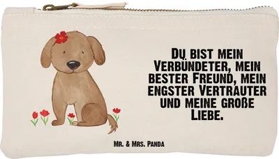 Produktbild von Mr. & Mrs. Panda Kulturbeutel Hund Dame Größe S Klein - Weiß - Geschenk, Lieb, Hunde, Stoffbeutel, Etui, Kosmetiktasche, Niedlich, Mäppchen, Stifteetui, Sprüche, Liebe