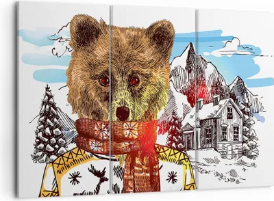 Produktbild von Bild auf Leinwand - Leinwandbild - Bär Berge Kinder Winter - 105x70cm - Wand Bild - Wanddeko - Leinwanddruck - Bilder - Kunstdruck - Wanddekoration - Leinwand bilder - Wandkunst - CE105x70-3205
