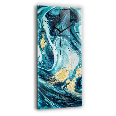 Produktbild von Wallfluent Wanduhr – Stilles Quarzuhrwerk - Uhr Dekoration Wohnzimmer Schlafzimmer Küche - Zifferblatt mit Strichen - schwarze Zeiger - 30x60 cm - Abstrakter Marmor