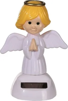 A solar-powered wiggling angel figurine.
