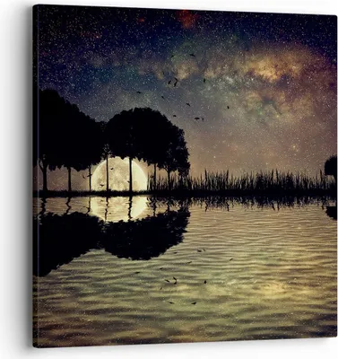 Produktbild von Bild auf Leinwand - Leinwandbild - See Nacht Wasser - 40x40cm - Wand Bild - Wanddeko - Wandbilder - Leinwanddruck - Bilder - Kunstdruck - Wanddekoration - Leinwand bilder - Wandkunst - AC40x40-3753