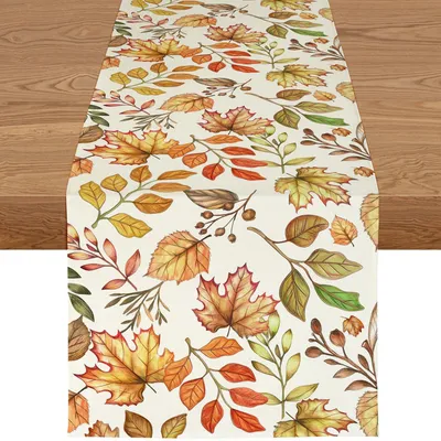 Produktbild von Tischläufer - Mit Blätter- und Kürbis-Motiv - Herbstdekoration für Küche und Esstisch - 40x240 cm
