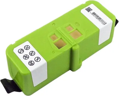 A green battery pack for a robot vacuum cleaner.