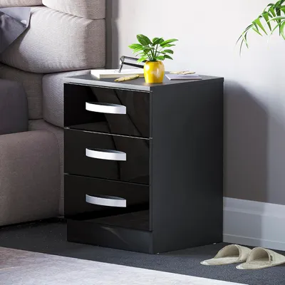 Productafbeelding van Nachtkastjes Hoogglans - Sidetable Slaapkamer - Opbergen Slaapkamer - Krasbestendige Afwerking - 36 x 40 x 56 cm - Zwart