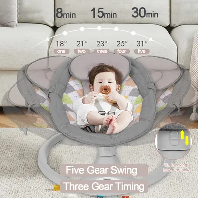 Produktbild von Kimbosmart Elektrische Babywippe 2 in 1 Babyschaukel Babyliege 5 Geschwindigkeit bluetooth Grau