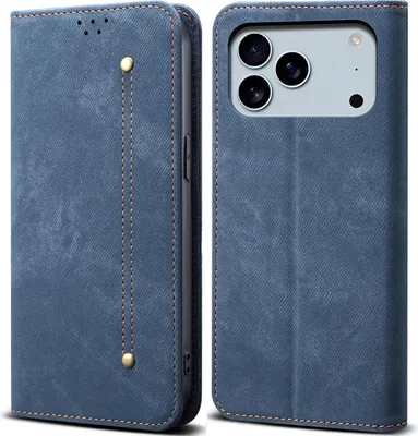 Produktbild von Hülle für iPhone 17 Pro Leder Brieftasche Flip Bookstyle Schutzhülle mit Standfunktion Blau