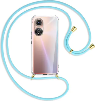 Produktbild von Handykette Backcover-Schutzhülle mit Band (Metall goldfarben) für Honor 50 (NTH-AN00) - himmelblau