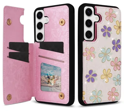 Produktbild von Für Samsung Galaxy S24 RFID Anti Datenklau Hülle Tasche Blumen TPU Hülle Tasche Smart Cover Motiv 3