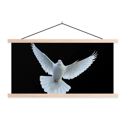 Produktbild von MuchoWow® Textilposter Taube - Vogel - Schwarz - Weiß - Porträt 60x30 cm mit holzfarbenen Rahmen - Dekoration