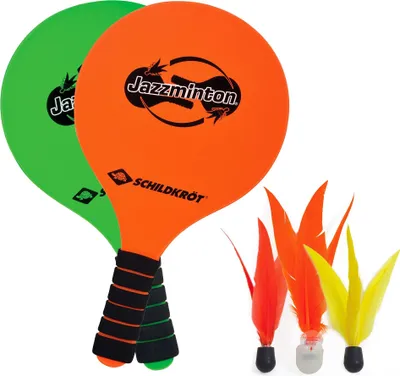Produktbild von JAZZMINTON Set, 2 Schläger grün/orange+3 Birdies im Meshbag