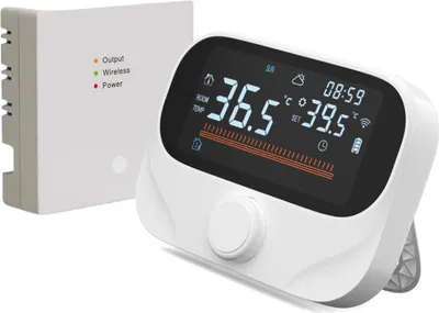 Obrázek produktu pro Chytrý termostat pro vytápění domácnosti, RF433, WiFi AC termostat, bezdrátová vzdálenost 300 m, APP a hlasové ovládání, digitální LED dotykový displej, programovatelný termostat s předpovědí počasí, nastavitelný knoflík