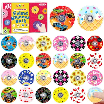 Imagen del producto de Giroscopio antiestrés mini, 3,8 cm, paquete de 30 unidades, con diferentes diseños, para niños