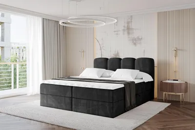 Produktbild von ALTDECOR Boxspringbett - NINA - 160x200  Schwarz Casablanca - Komplett-Set mit Bonell-Federkernmatratze und Topper, Polsterbett mit H3 Matratze und Bettkästen, Lattenrost, Bett mit Stauraum, Doppelbett, Boxbett