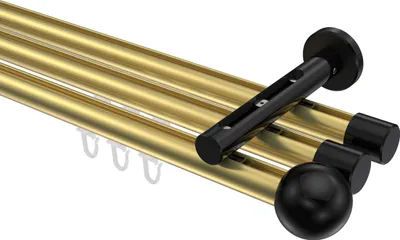 Produktbild von Interdeco Innenlaufstange / Gardinenstange mit Innenlauf Messing-Optik / Schwarz, Typ Siteno Luino (Kugel), 20 mm Ø 3-läufig, 100 cm