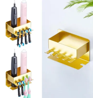 Produktbild von Zahnbürstenhalter Wandmontage ohne Bohren Gold Klein
