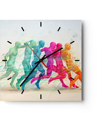 Produktbild von Wanduhr - Quadrat - Glasuhr - Spieler Ziel tröpfeln Energie - 30x30cm - Schleichendes Uhrwerk - Lautlos - zum Aufhängen bereit - Dekoration Modern - Wanddekoration aus Glas - C3AC30x30-3177