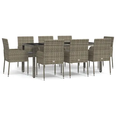 Obrázek produktu pro vidaXL 9dílný zahradní jídelní set s polštáři Grey Poly Rattan
