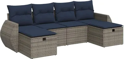 Produktbild von vidaXL 6-tlg. Garten-Sofagarnitur mit Kissen Grau Poly Rattan